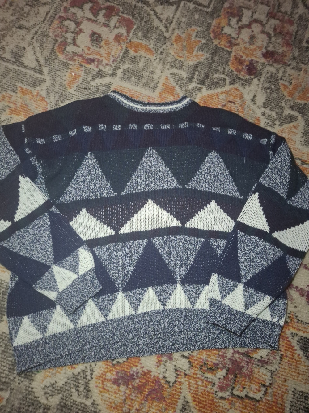 Men's Navy and Cream Geometric Knit Sweater